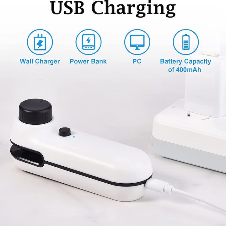Aparat De Sigilat Pungi Si Ambalaje, Sigilare Termica, Cutter Si Magnet Integrat, Incarcare Prin USB, Portabil