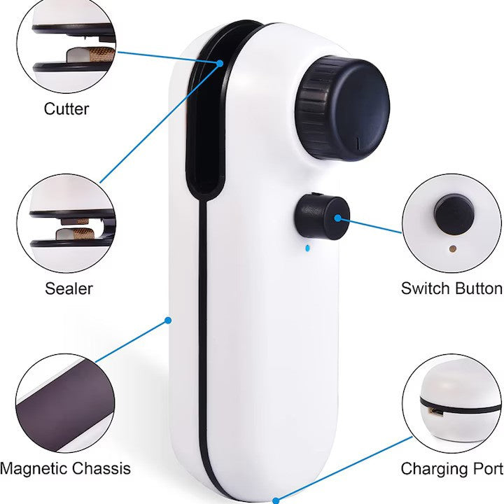 Aparat De Sigilat Pungi Si Ambalaje, Sigilare Termica, Cutter Si Magnet Integrat, Incarcare Prin USB, Portabil
