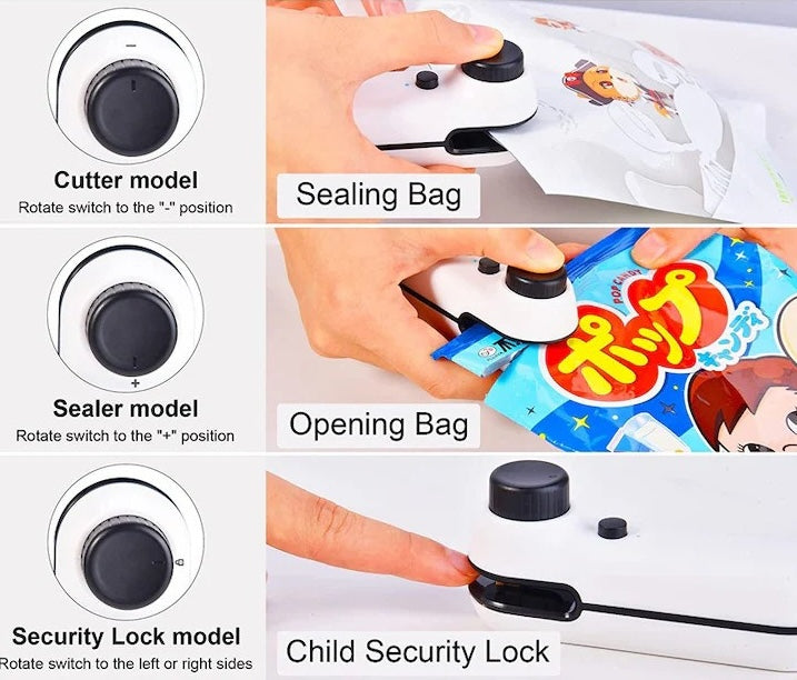 Aparat De Sigilat Pungi Si Ambalaje, Sigilare Termica, Cutter Si Magnet Integrat, Incarcare Prin USB, Portabil
