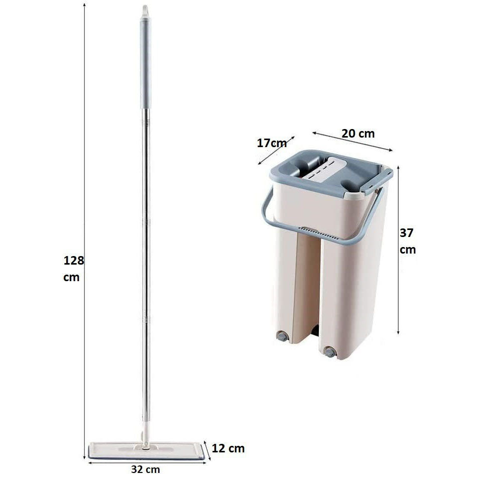 Mop Profesional Plat, Galeata Cu 2 Cuve Pentru Spalare Si Stoarcere Rapida