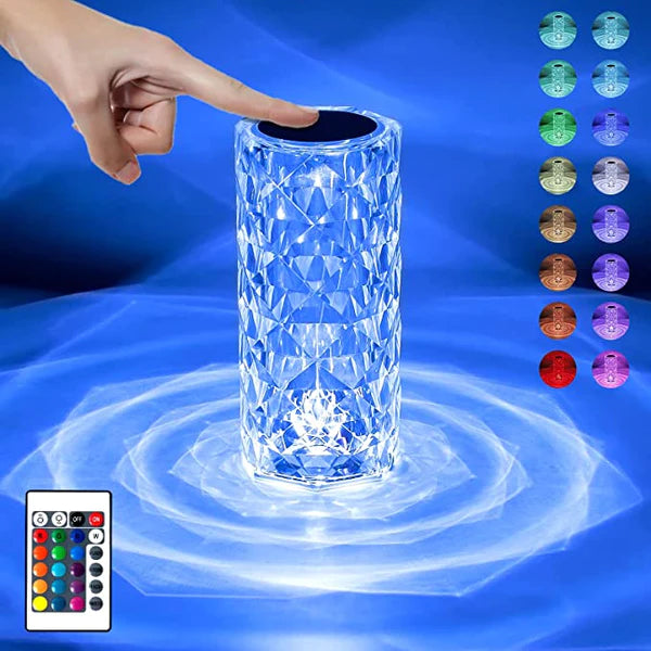 Lampa Crystal Diamond, atmosfera si ambianta, 16 culori, incarcare USB, Touch, telecomanda