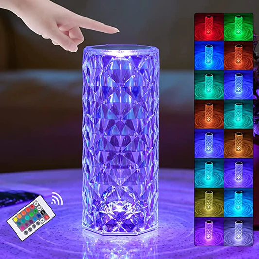 Lampa Crystal Diamond, atmosfera si ambianta, 16 culori, incarcare USB, Touch, telecomanda