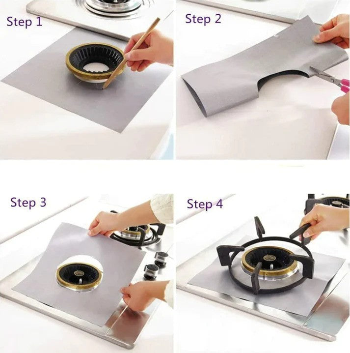 Folie Detasabila De Protectie Pentru Aragaz Reutilizabila Din Teflon Termorezistent - Set 4 buc.